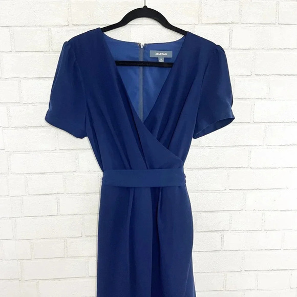 Modcloth Navy Blue Faux Wrap V Neck Midi Dress Women's Size Medium - Picture 4 of 8